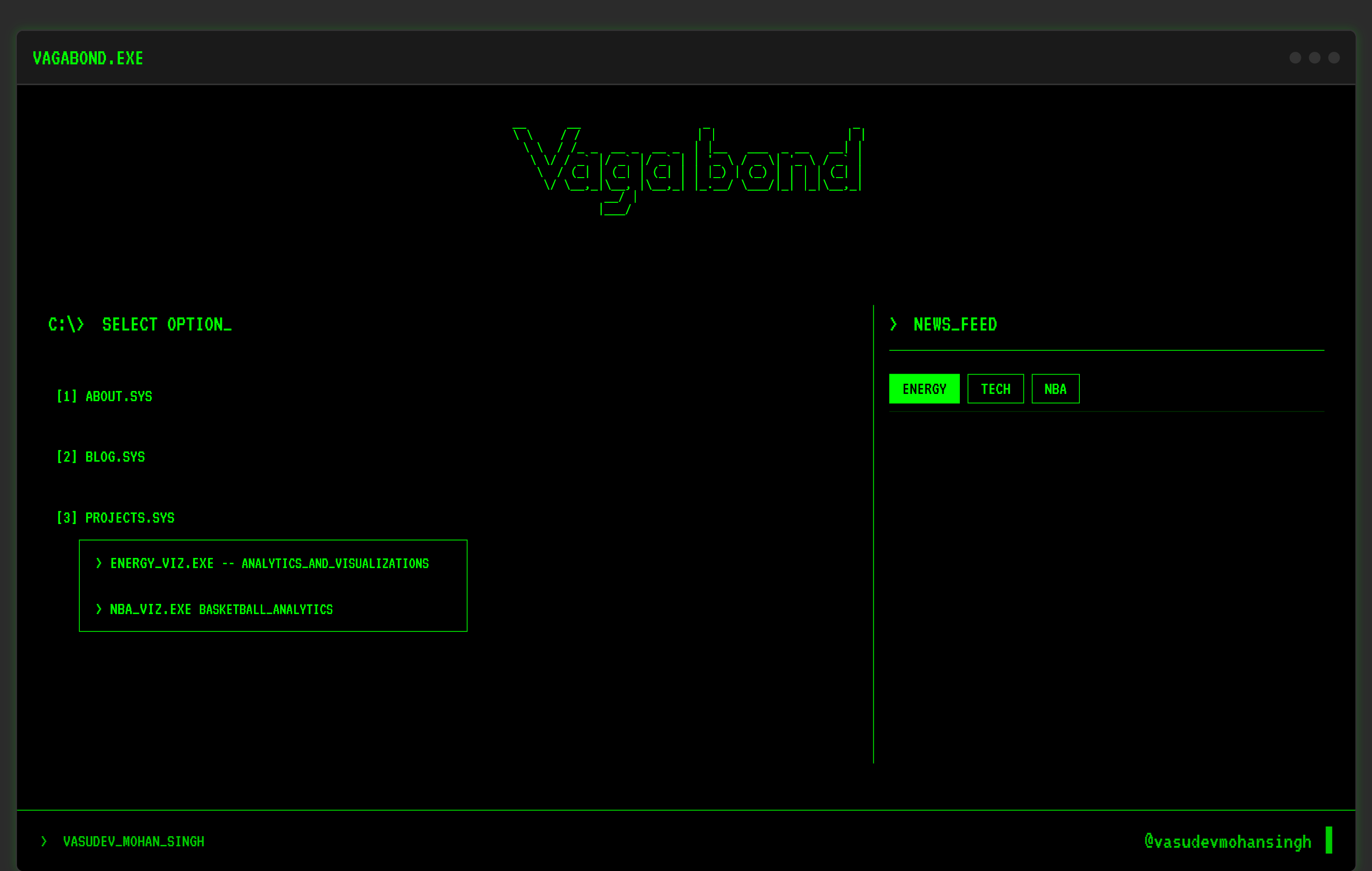 The retro terminal era of this website — VAGABOND.EXE